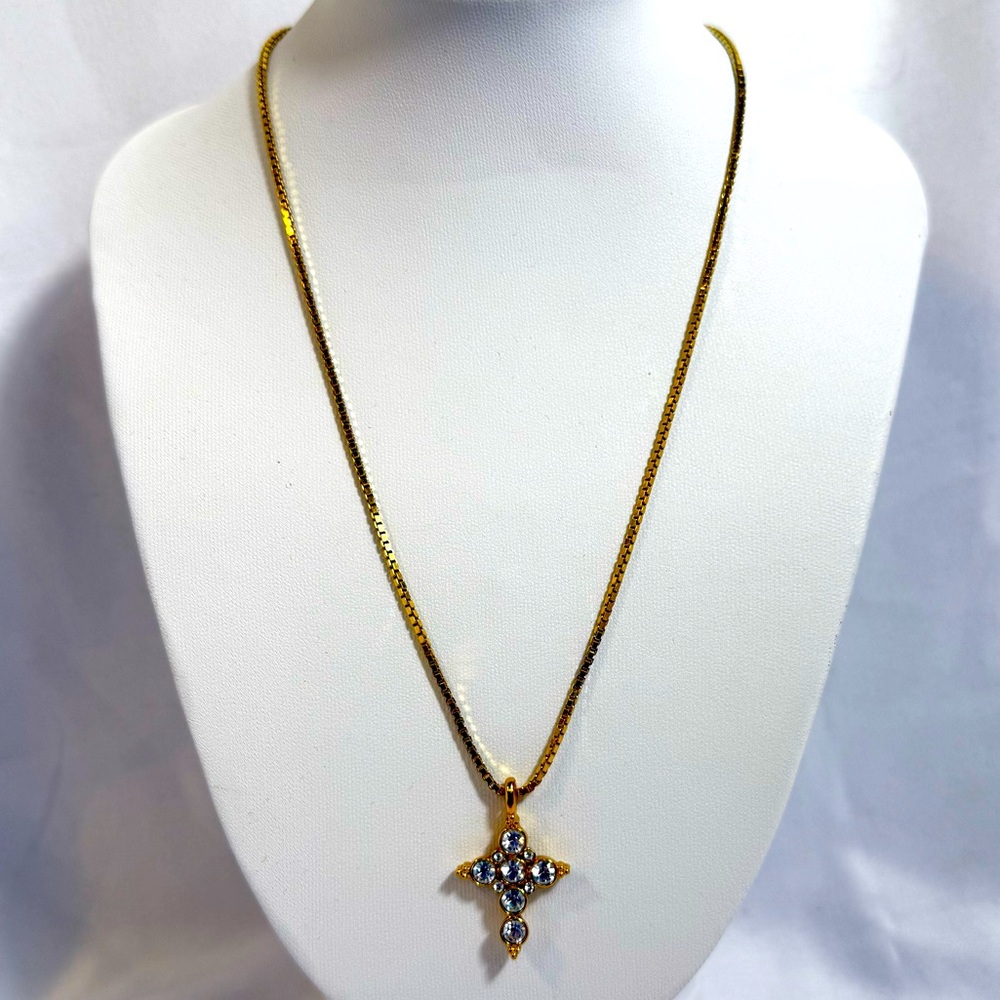 Napier Vintage Gold Rhinestone Holy Cross Necklace - Crucifix Signed Pendant